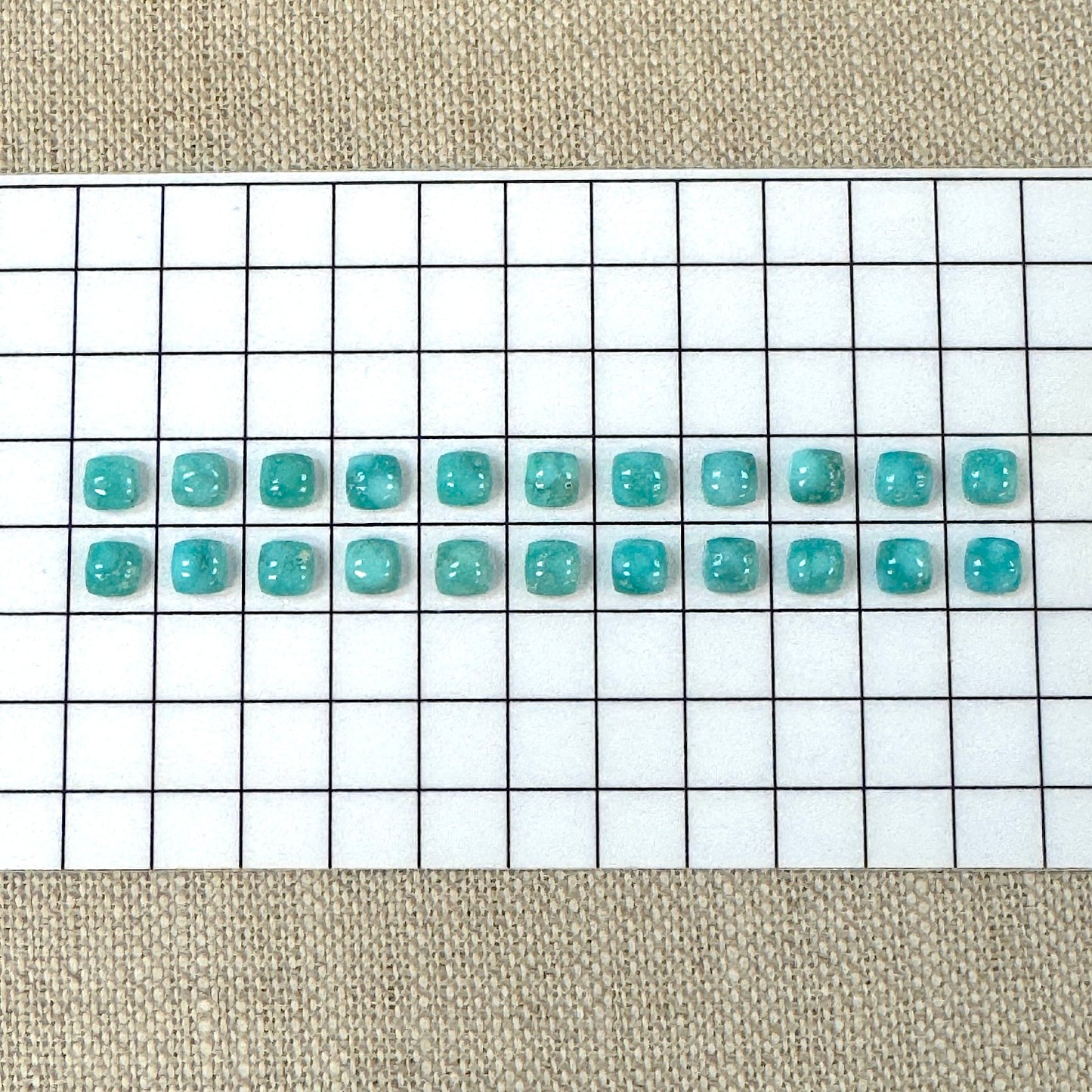 White Water Turquoise 4mm Square Calibrated Cabochon Set--22pc