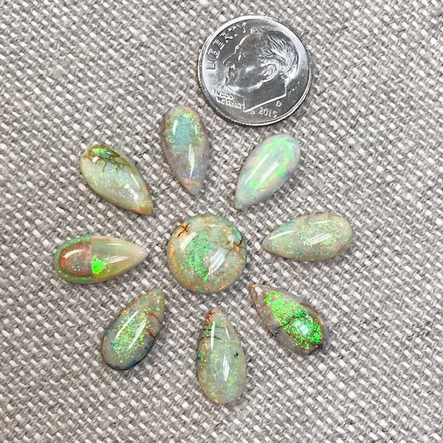 Sterling Opal 7x14/12mm Cabochon Set