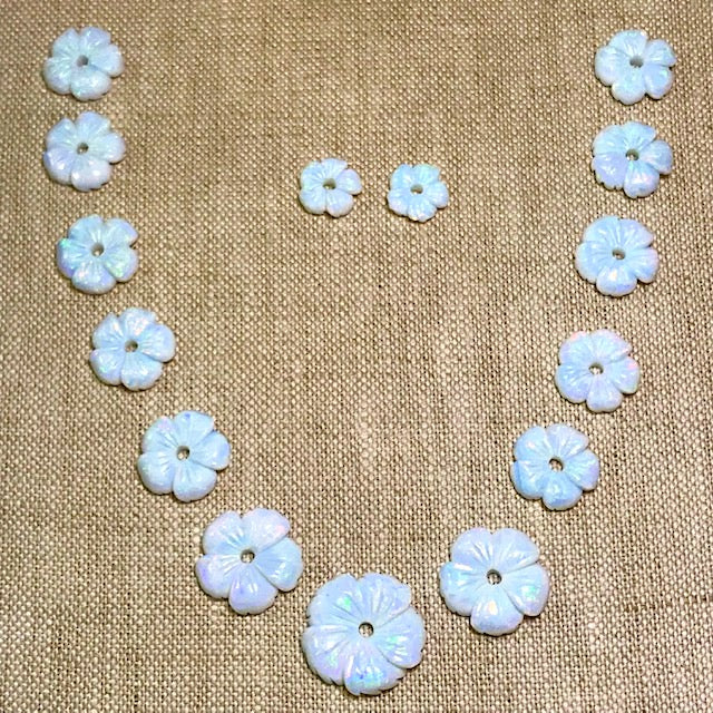 Sterling Opal Carved Flower Set