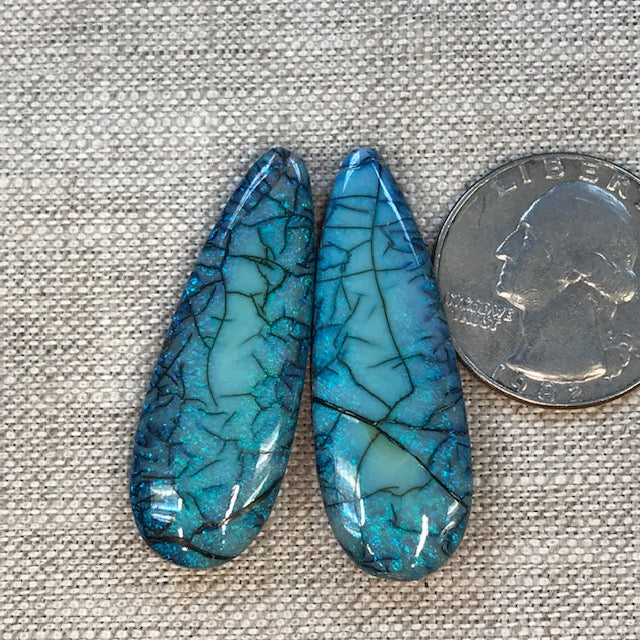 Sterling Opal 14x40mm Almond Drop Set -- Top Drilled