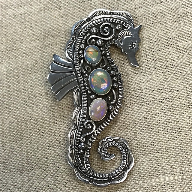 Sterling Opal Seahorse Pendant