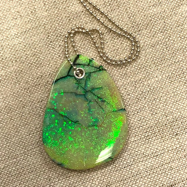 Sterling Opal Free Form Pendant W/ Sterling Silver