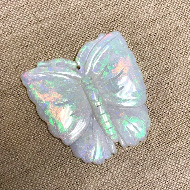 Sterling Opal Carved Butterfly -- 41x42mm