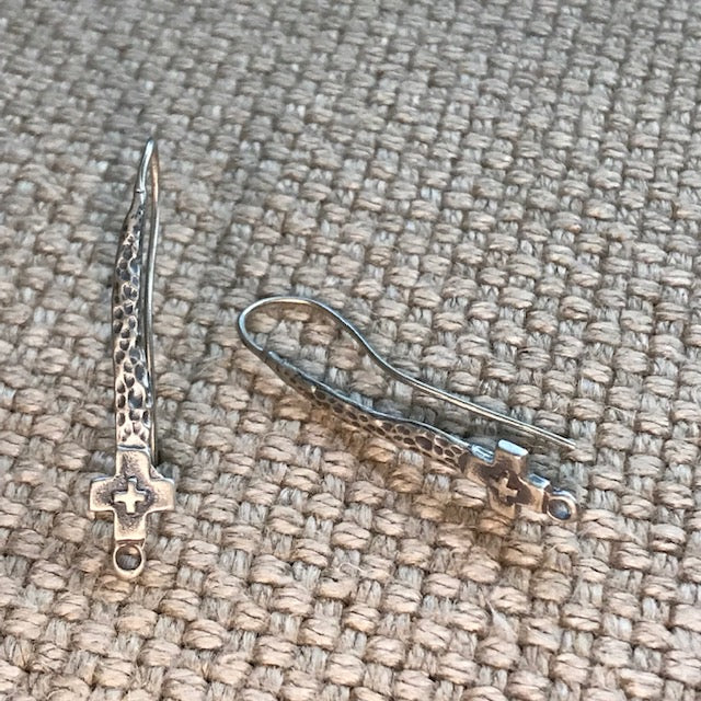 STO Hammered Oxidized Sterling Silver Spanish Cross Ear Wire Set