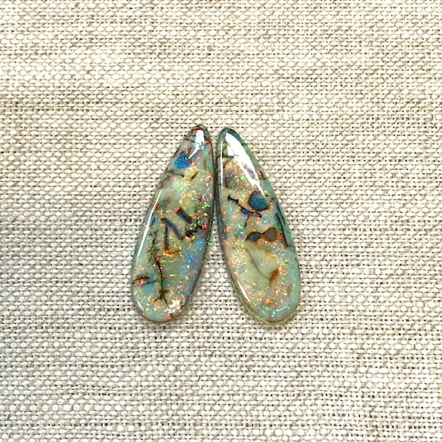 Sterling Opal 10x30mm Long Pear Cabochon Set