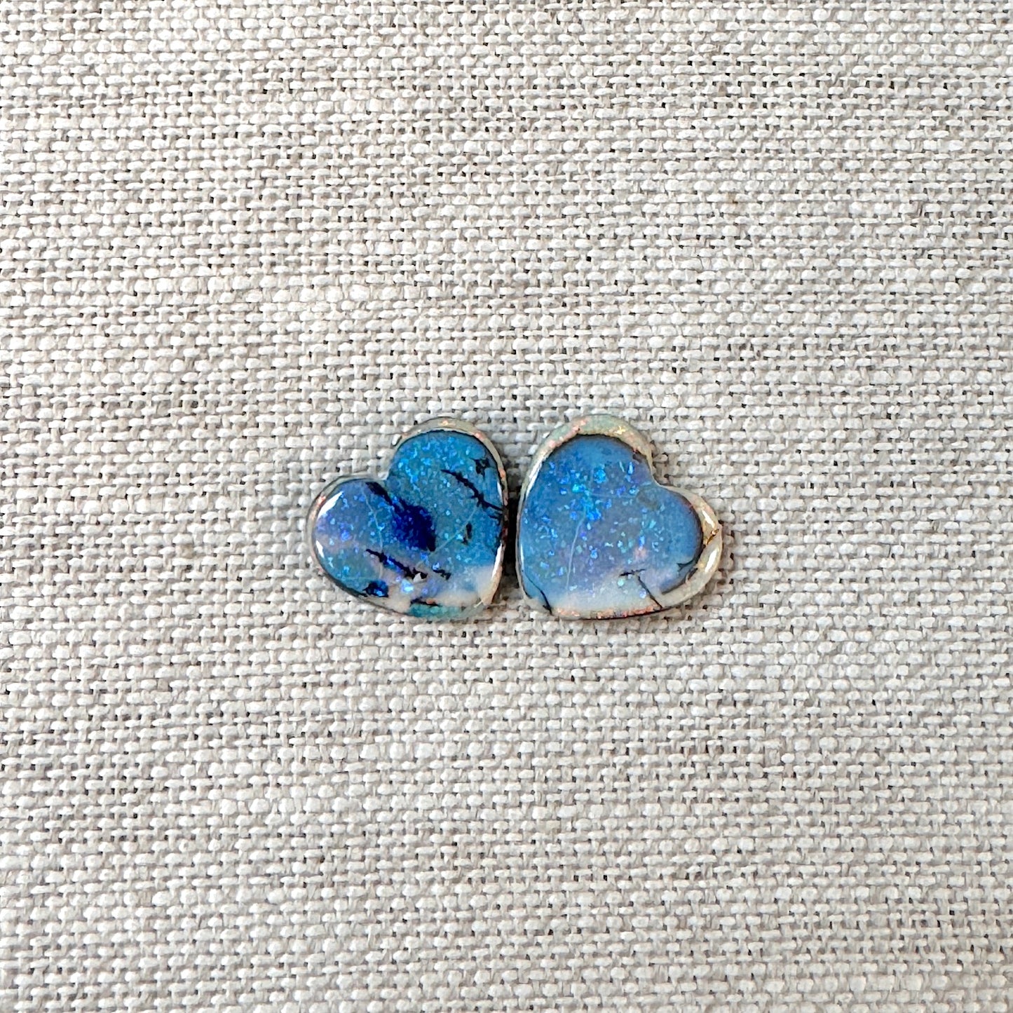 Sterling Opal 12mm Heart Cabochon Set