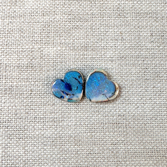 Sterling Opal 12mm Heart Cabochon Set