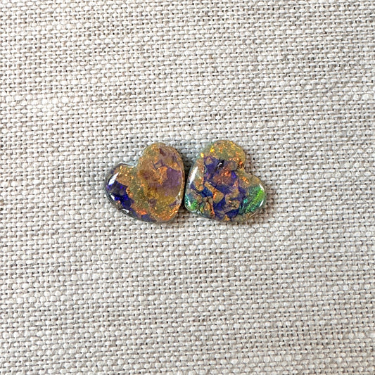Sterling Opal 12mm Heart Cabochon Set