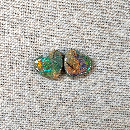 Sterling Opal 12mm Heart Cabochon Set