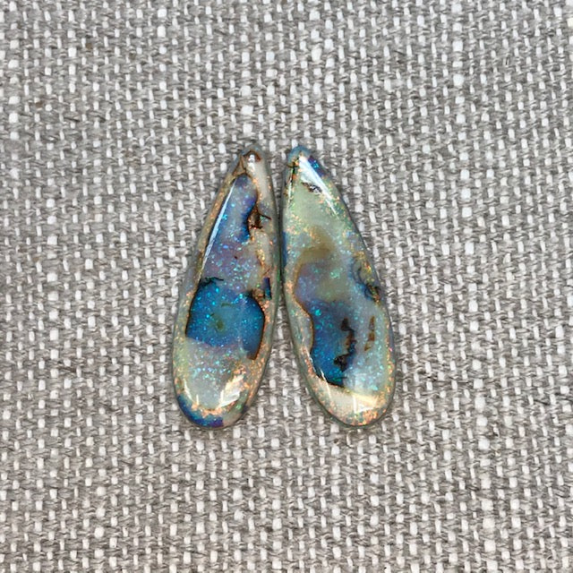 Sterling Opal 10x30mm Long Pear Cabochon Set