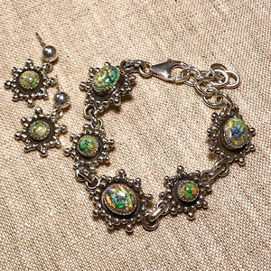 Sterling Opal Link Bracelet and Earrings Set
