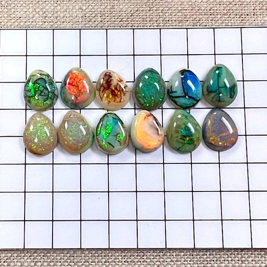 Sterling Opal 8x10mm Pear Cabochon Set