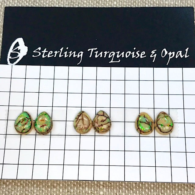 Sterling Opal 8x10mm Pear Cabochons -- 3 Pair