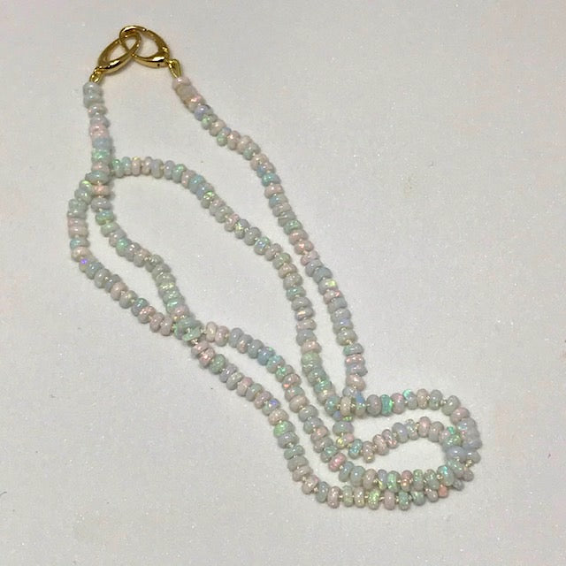 Sterling Opal 3mm Rondelle Knotted Necklace, 18kt Gold Clasp