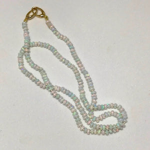 Sterling Opal 3mm Rondelle Knotted Necklace, 18kt Gold Clasp