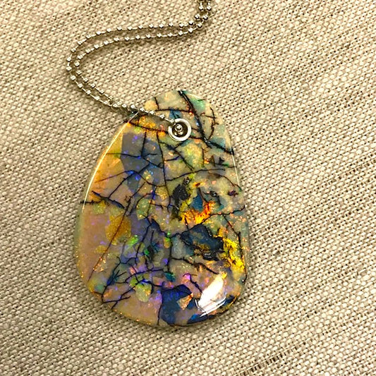 Sterling Opal Free Form Pendant W/ Sterling Silver