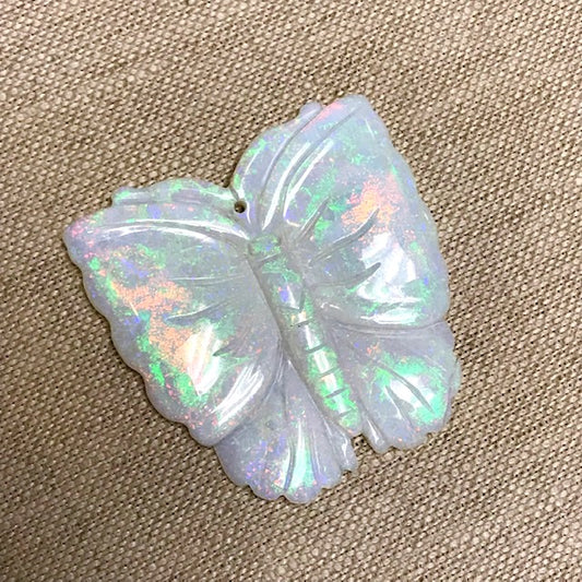 Sterling Opal Carved Butterfly -- 41x42mm