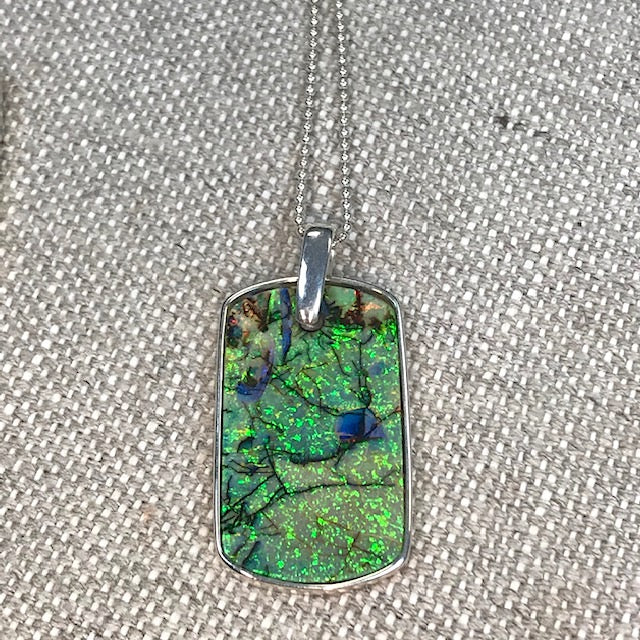 Sterling Opal Dog Tag Pendant w/ Sterling Silver 24