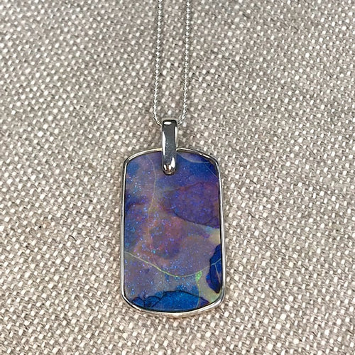 Sterling Opal Dog Tag Pendant w/ Sterling Silver 24