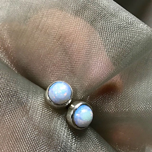 Sterling Opal 6mm Stud Pierced Earrings